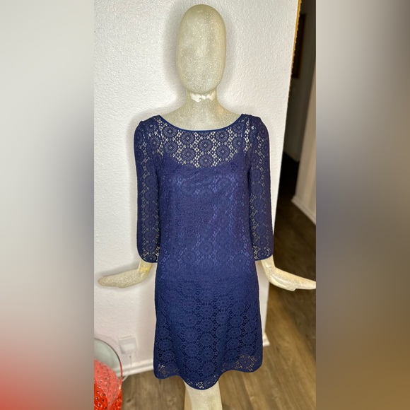 Lily Pulitzer Navy Blue Topanga Crocket Long Bell sleeve Mini Dress. NWT! Size S - Picture 4 of 15
